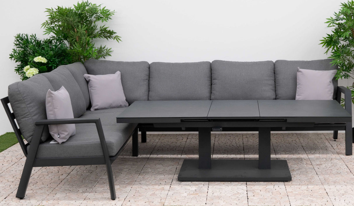 Phoenix Corner Sofa with Extending Rising Table, Chair & Bench