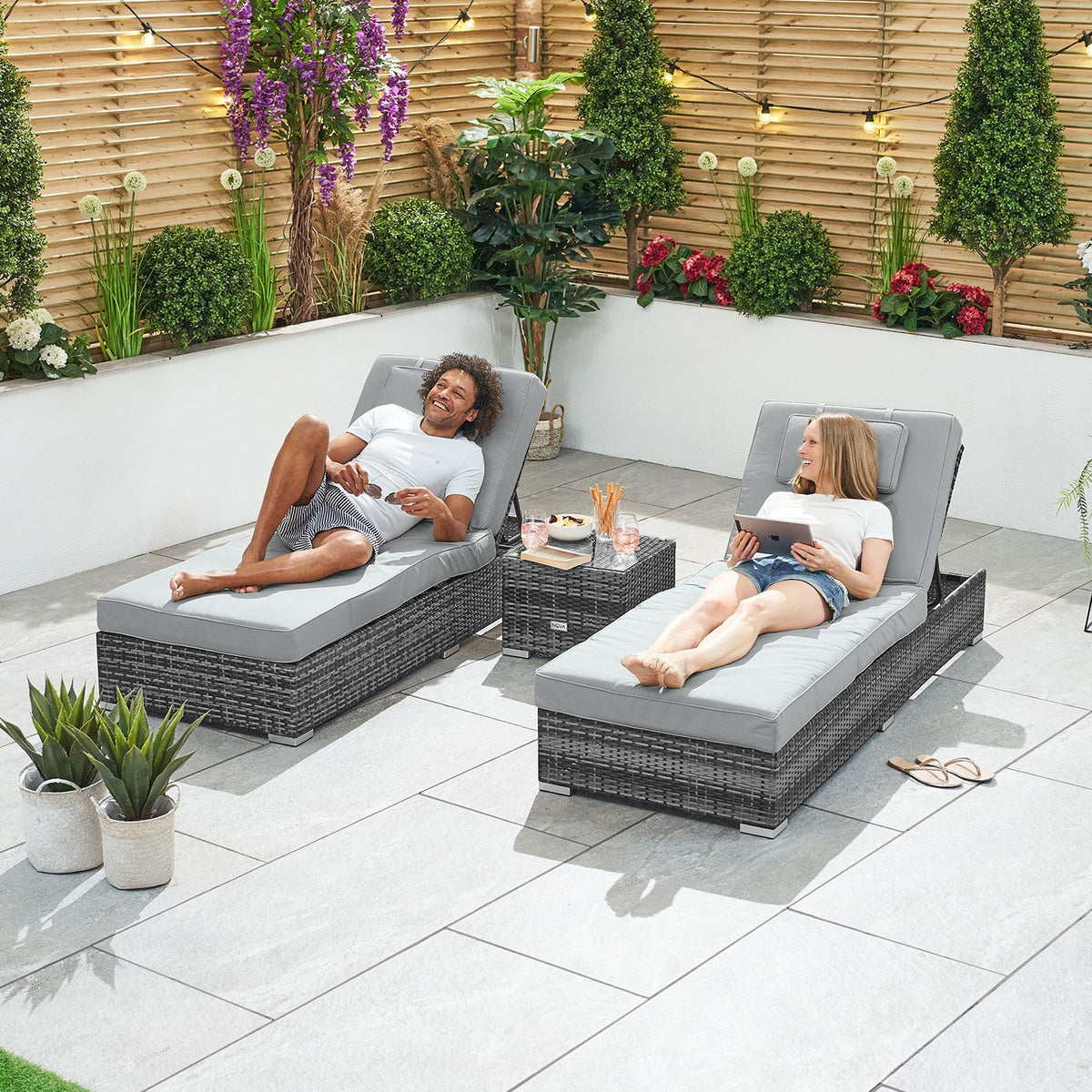 Side Table Rattan Garden Sun Loungers Bramblecrest Monterey Dove