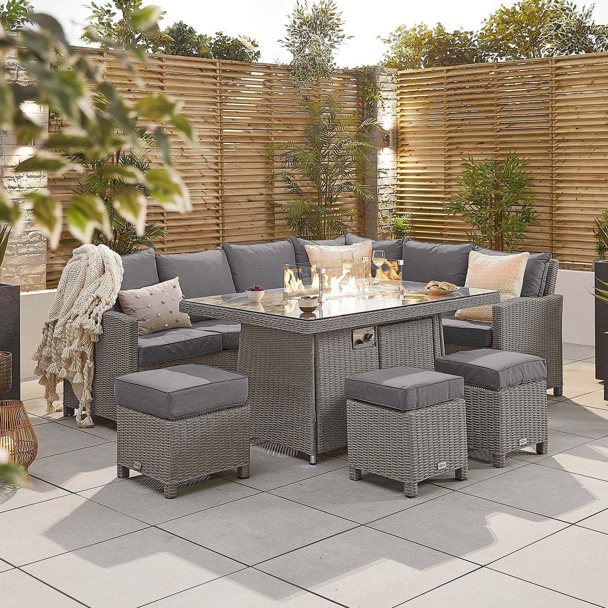 Ciara Corner Dining Set with Firepit Table - Right Hand