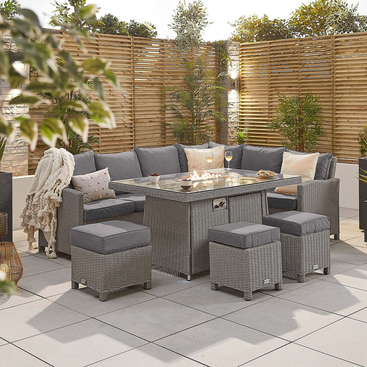 Ciara Corner Dining Set with Firepit Table - Right Hand