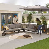 Vogue Corner Sofa with Firepit Table, Armchair and Bench