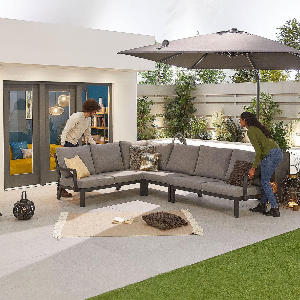 Vogue Corner Sofa with Firepit Table, Armchair and Bench